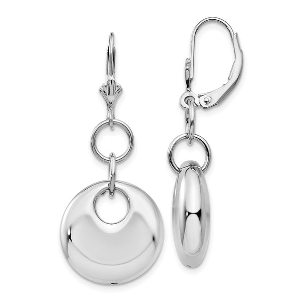 Polished,14K White Gold,Hollow,Leverback,Dangle