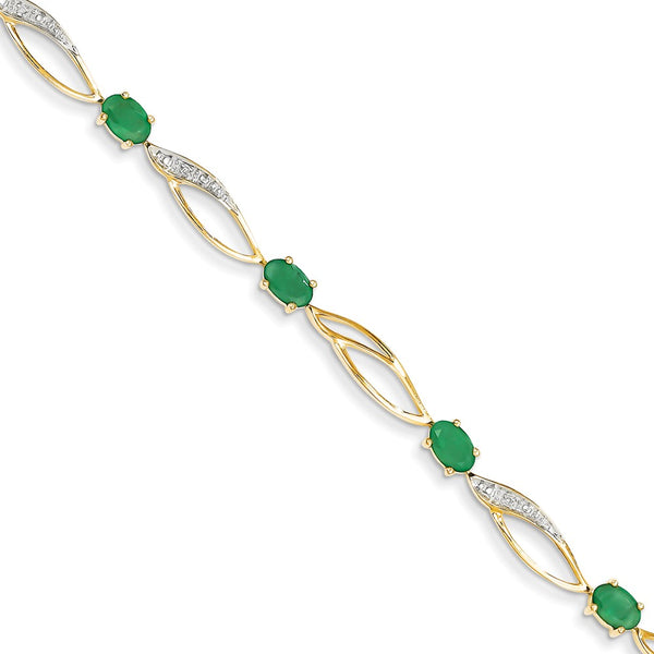 Polished,14K Yellow Gold,Genuine,Lobster Clasp,Diamond,Emerald
