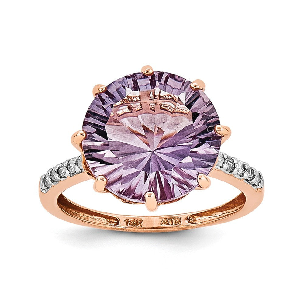 14K Rose Gold,Diamond,Pink quartz,Rings,Gemstone Rings