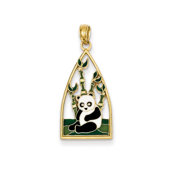 14K Yellow Gold  Enameled Panda Bear Pendant
