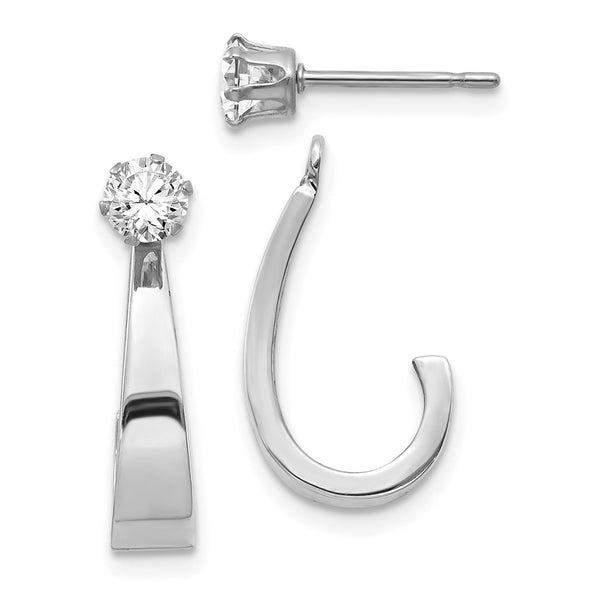 Solid,Polished,14K White Gold,CZ,Surgical Steel Post