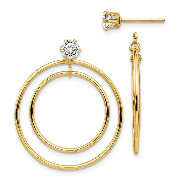 Polished,14K Yellow Gold,CZ,Endless Hoop,Dangle,Surgical Steel Post