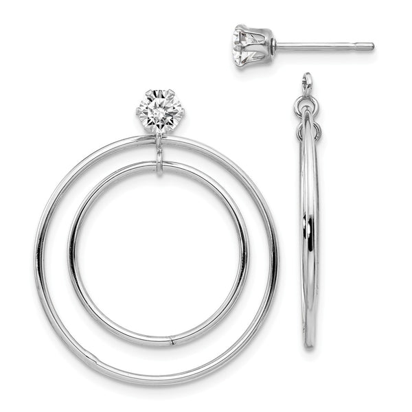 Polished,14K White Gold,CZ,Endless Hoop,Surgical Steel Post