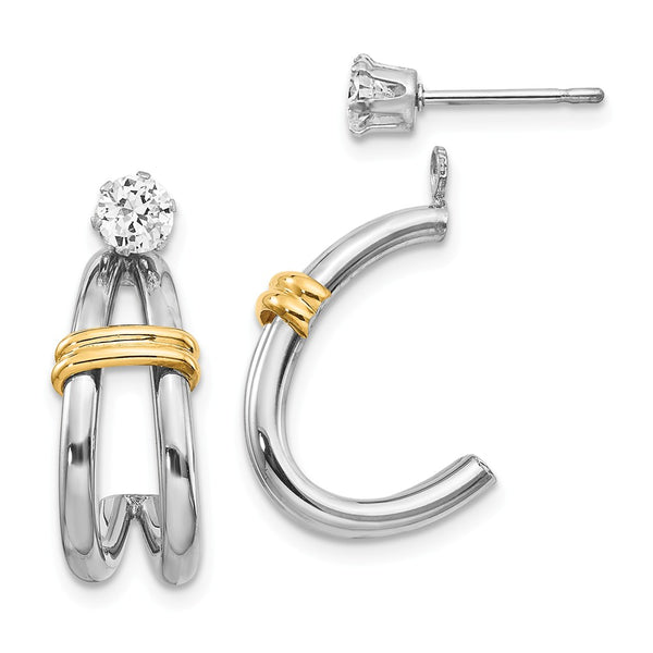 Polished,14K Two-Tone,CZ,Surgical Steel Post