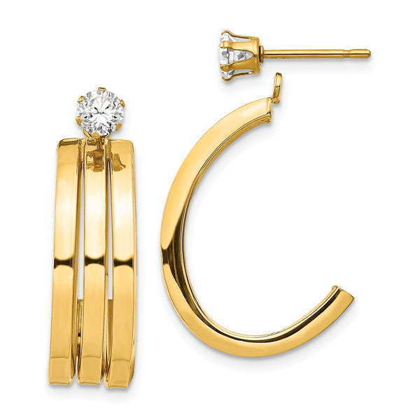 Polished,14K Yellow Gold,CZ,Surgical Steel Post