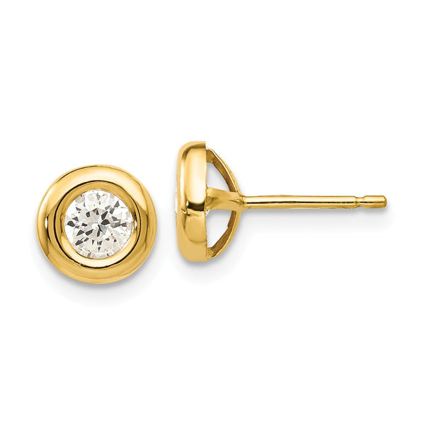 Solid,14K Yellow Gold,Open Back,Post,CZ