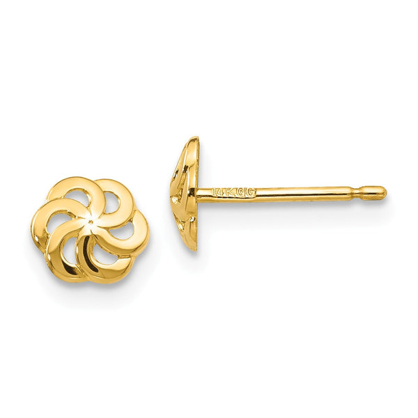 Polished,14K Yellow Gold,Post,Flower