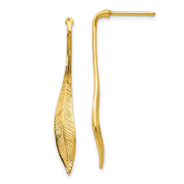 Polished,14K Yellow Gold,Post,Textured,Dangle