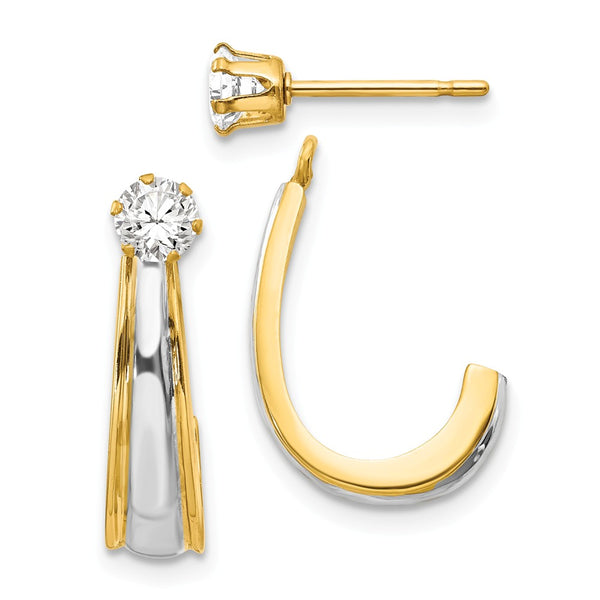 Polished,Hollow,14K Yellow Gold & Rhodium,CZ,Surgical Steel Post